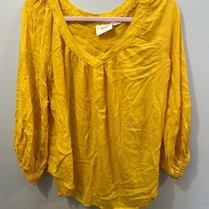 Anthropologie Maeve Mustard Yellow Blouse Size 8